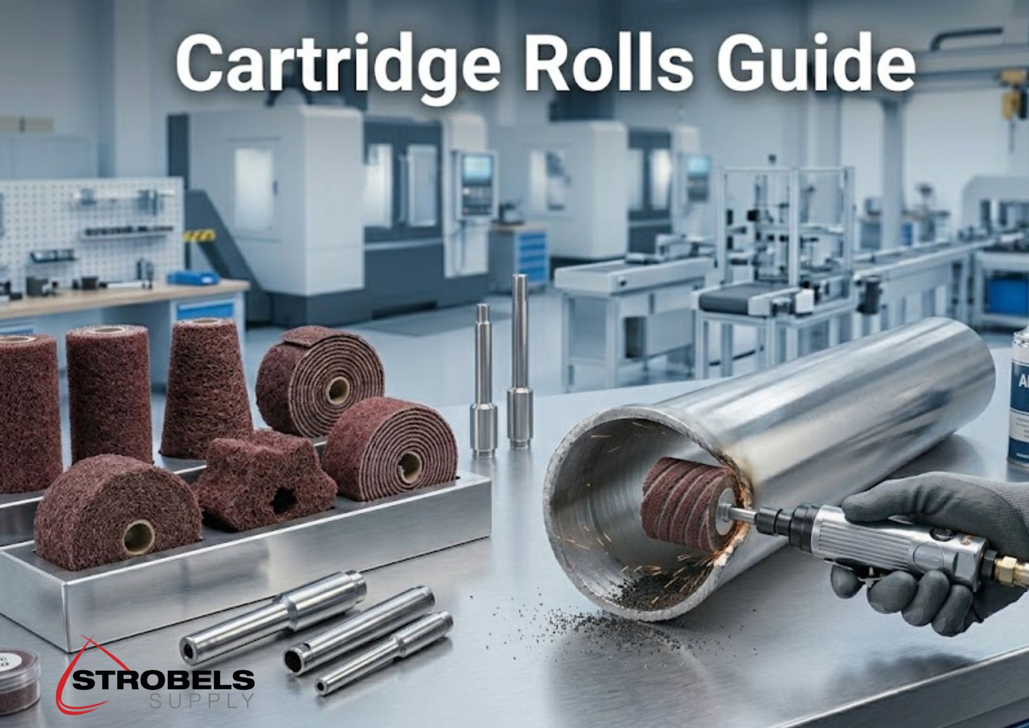 Cartridge Rolls for Metal Finishing and Deburring cartridge rolls used for deburring and metal finishing with die grinder showing different shapes and grit types
