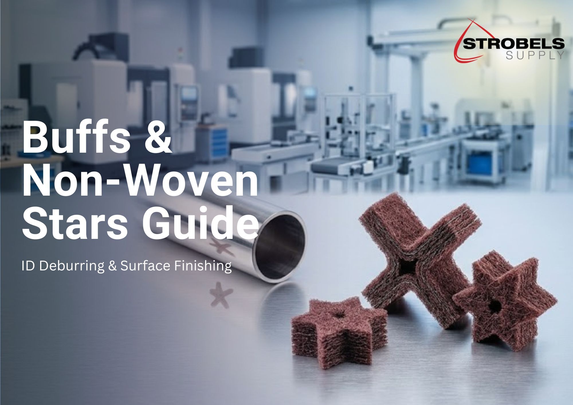 Buffs and Non-Woven Stars for ID Deburring and Surface Finishing Buffs and non woven stars used for internal diameter deburring and polishing inside metal tubes showing flexible abrasive structure for precision surface finishing