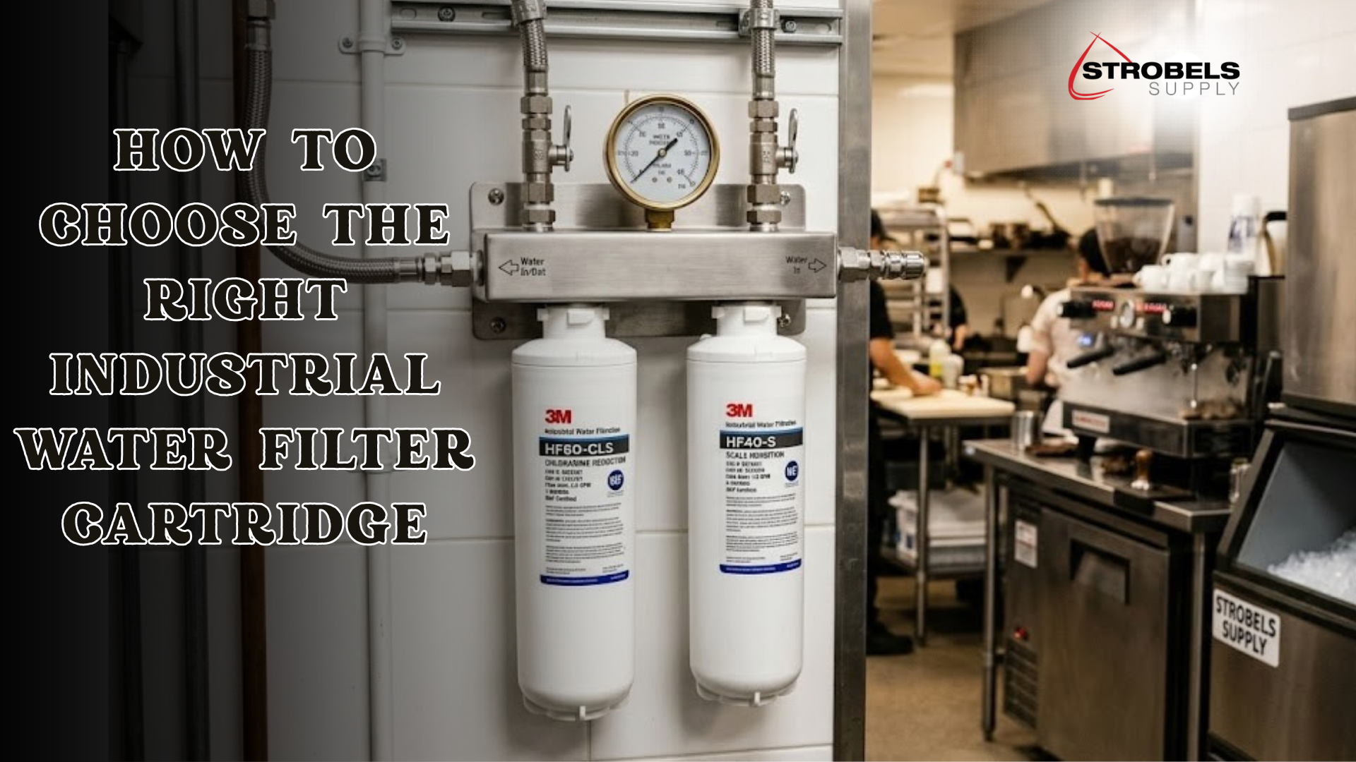 3M industrial water filter cartridges installed in a commercial kitchen for foodservice water filtration and equipment protection.