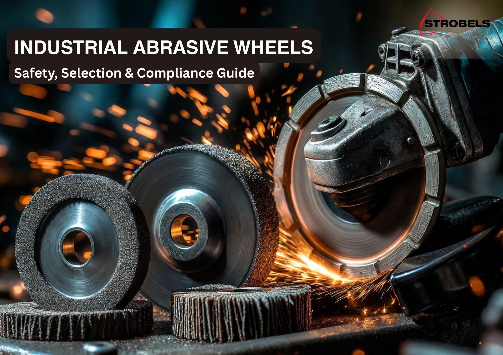 Industrial Abrasive Wheel Selection and Safety Standards Featured image for a comprehensive technical guide on abrasive wheels. The shot highlights different grain types and bond structures in an industrial workshop setting. It emphasizes safety compliance with ANSI B7.1 standards and demonstrates the importance of wheel markings and RPM limits for manufacturing and fabrication professionals.